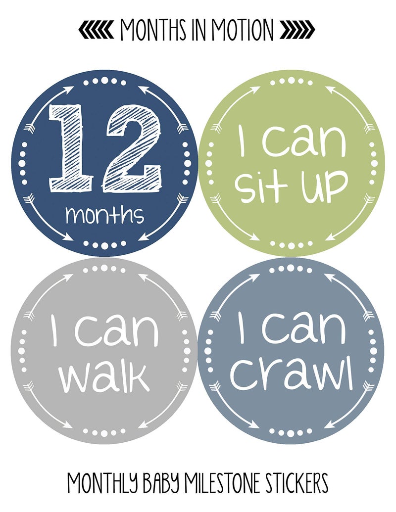 Months in Motion Baby Monthly Stickers - Baby Milestone Stickers - Newborn Boy Stickers - Month Stickers for Baby Boy - Baby Boy Stickers - Newborn Monthly Milestone Stickers - Set of 20 - Image 5